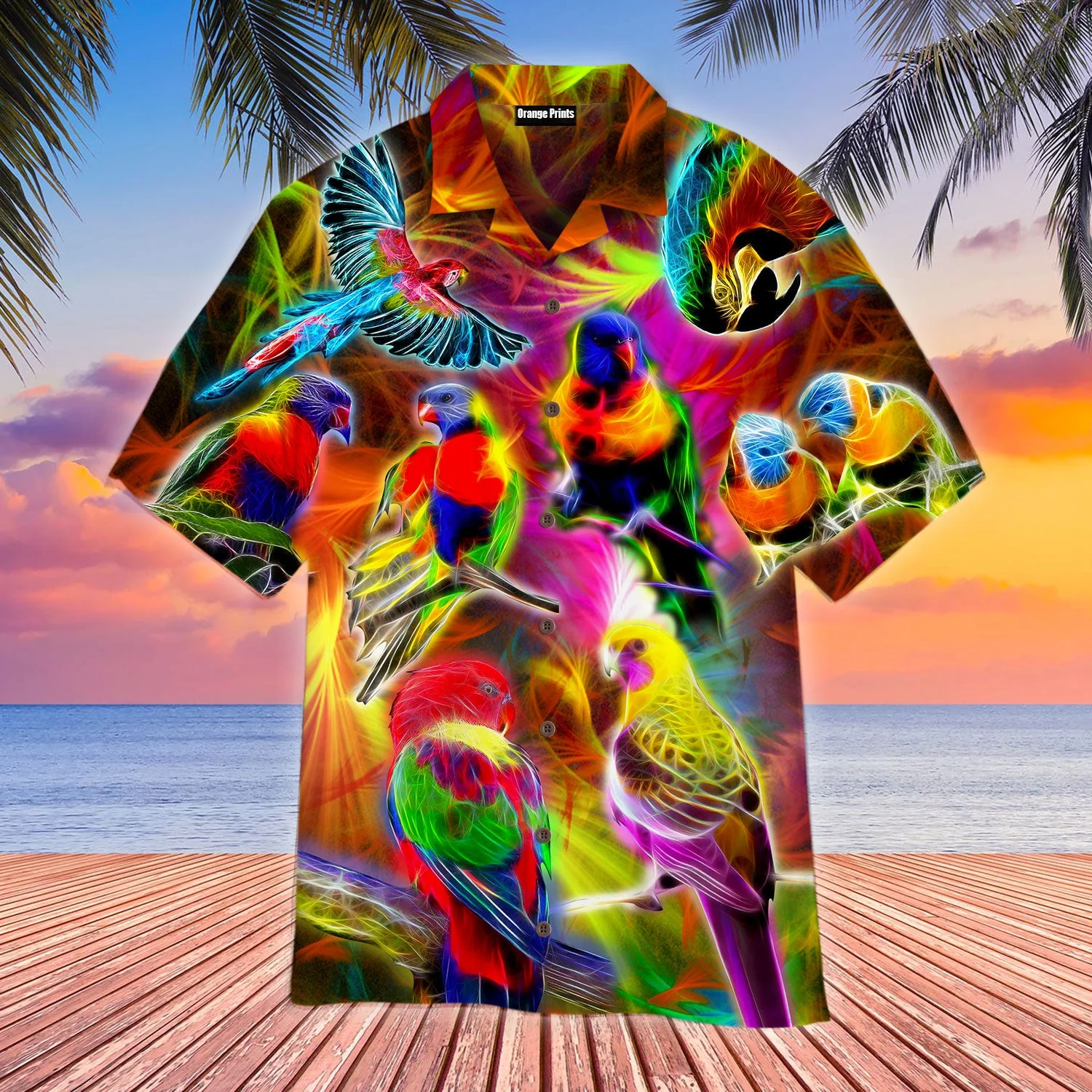 Colorful Parrots Neon Trendy Hawaiian Shirt  Aloha Shirt