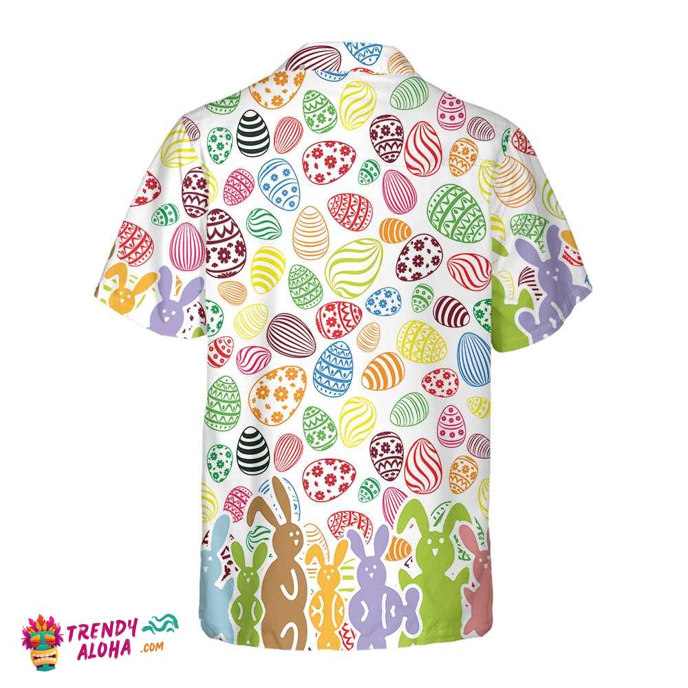 Colorful Rabbits And Easter Eggs Seamless Pattern Hawaiian Shirt, Easter Bunny Shirt, Funny Easter Shirt & Easter Gift Ideas