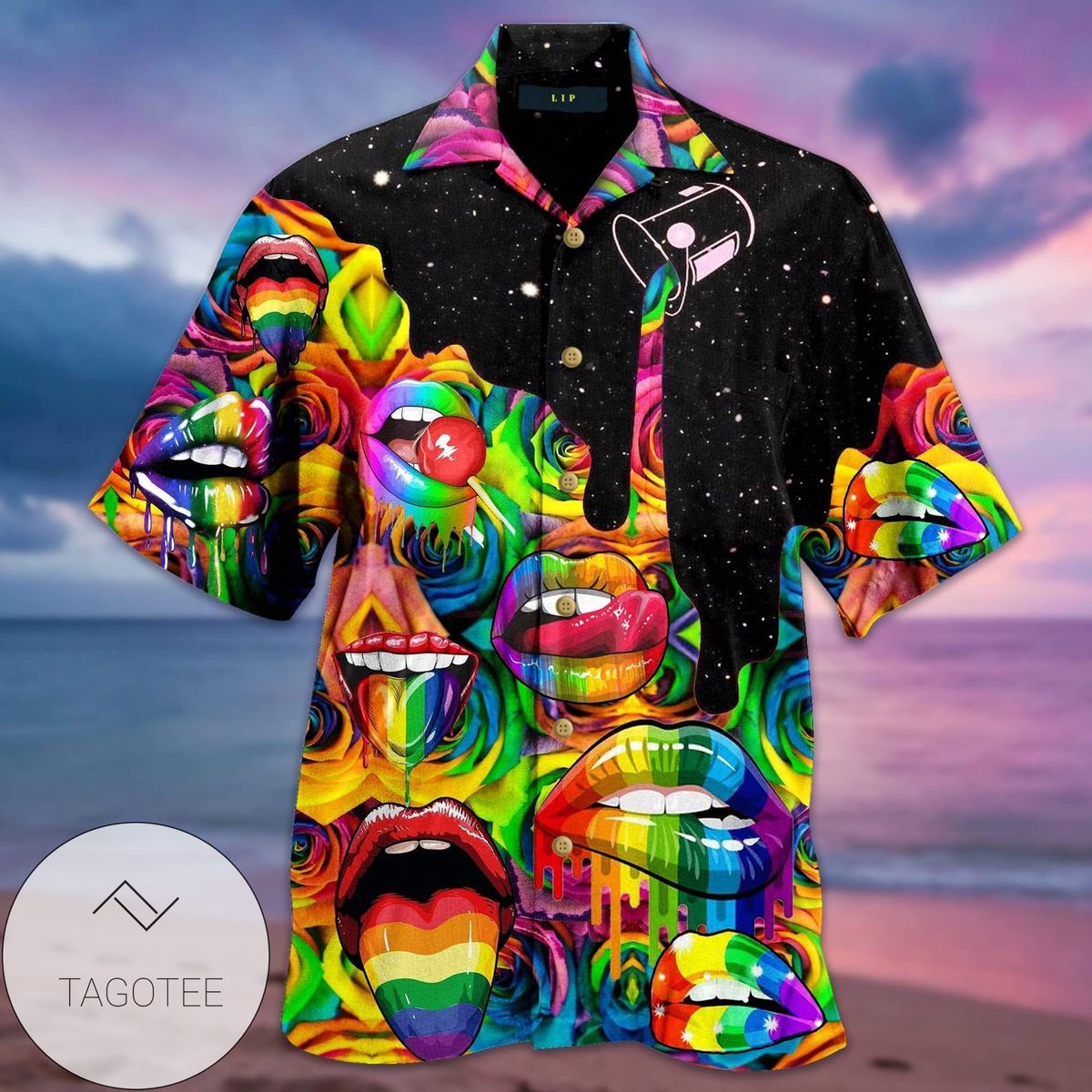 Colorful Rainbow Lip Lgpt Pride Black Hawaiian Shirts