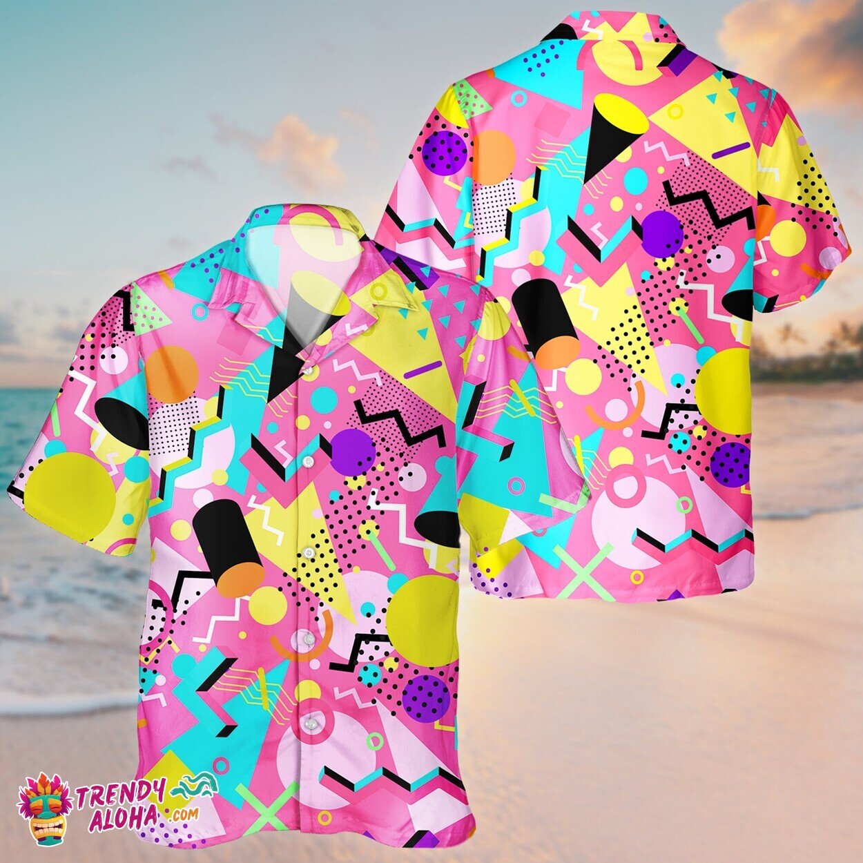 Colorful Retro 90s Pattern Unisex Hawaiian Aloha Short Sleeve Shirt