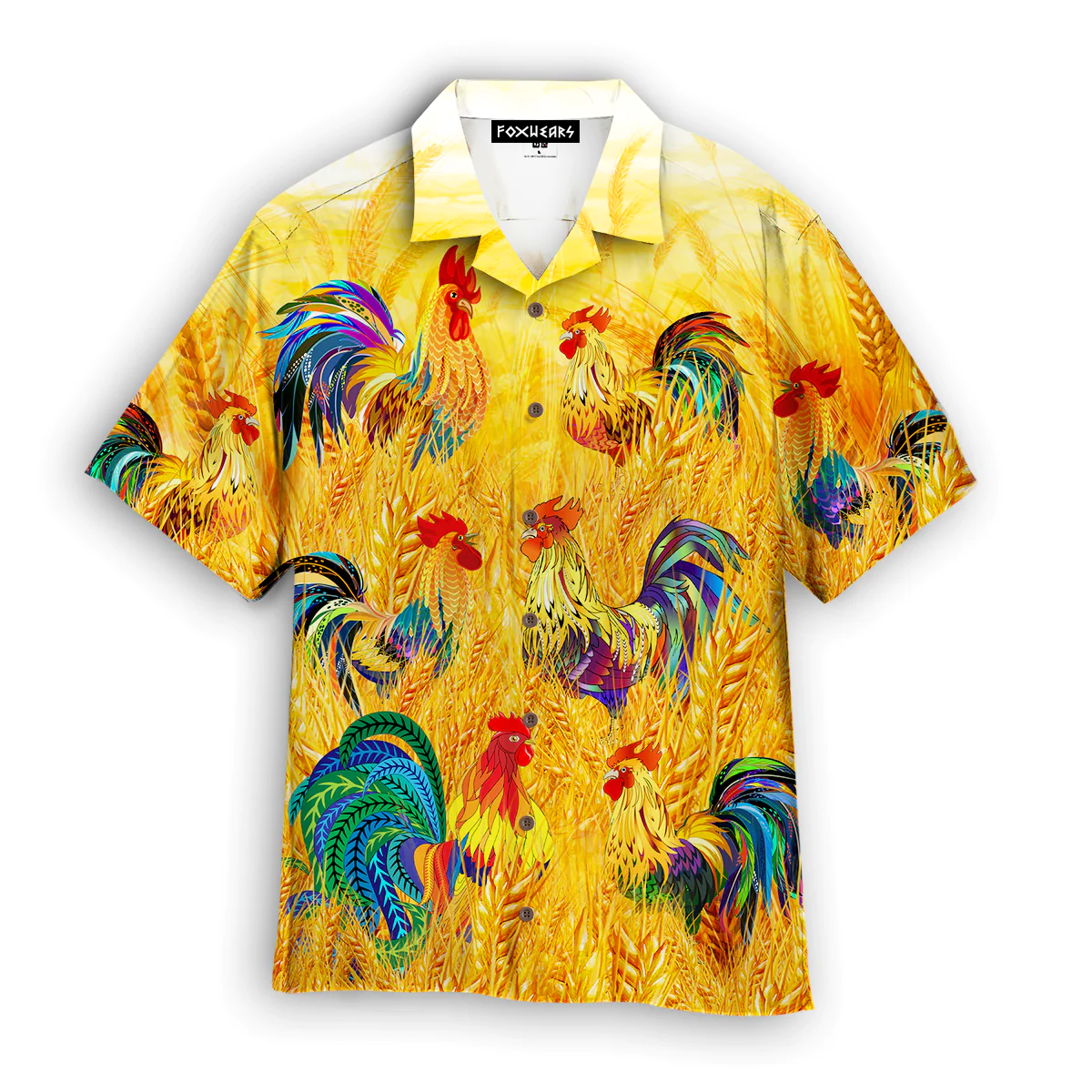 Colorful Rooster Chicken In The Golden Paddy Field Hawaiian Shirt
