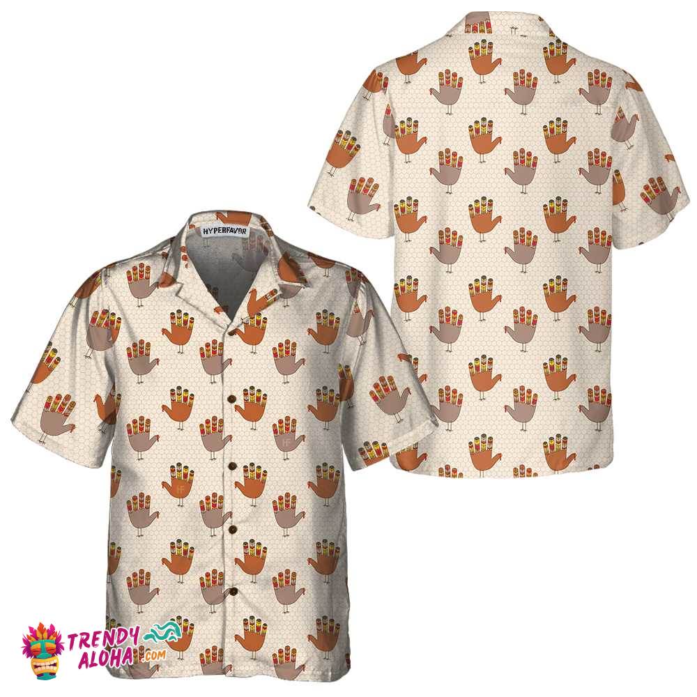 Colorful Thanksgiving Turkey Hawaiian Shirt, Funny Turkey Hand Pattern Thanksgiving Shirt, Gift For Thanksgiving Day