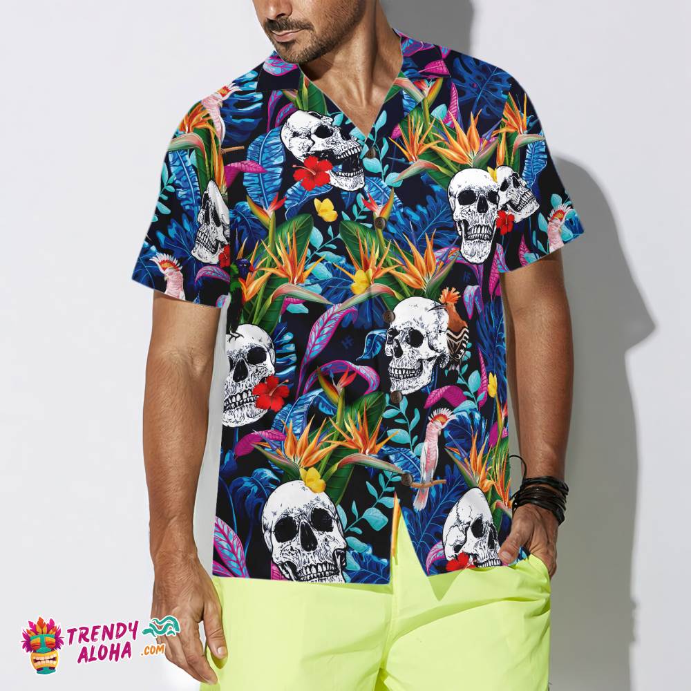 Colorful Tropical Forest And Skull Hawaiian Shirt Colorful Tropical Forest And Skull Hawaiian Shirt