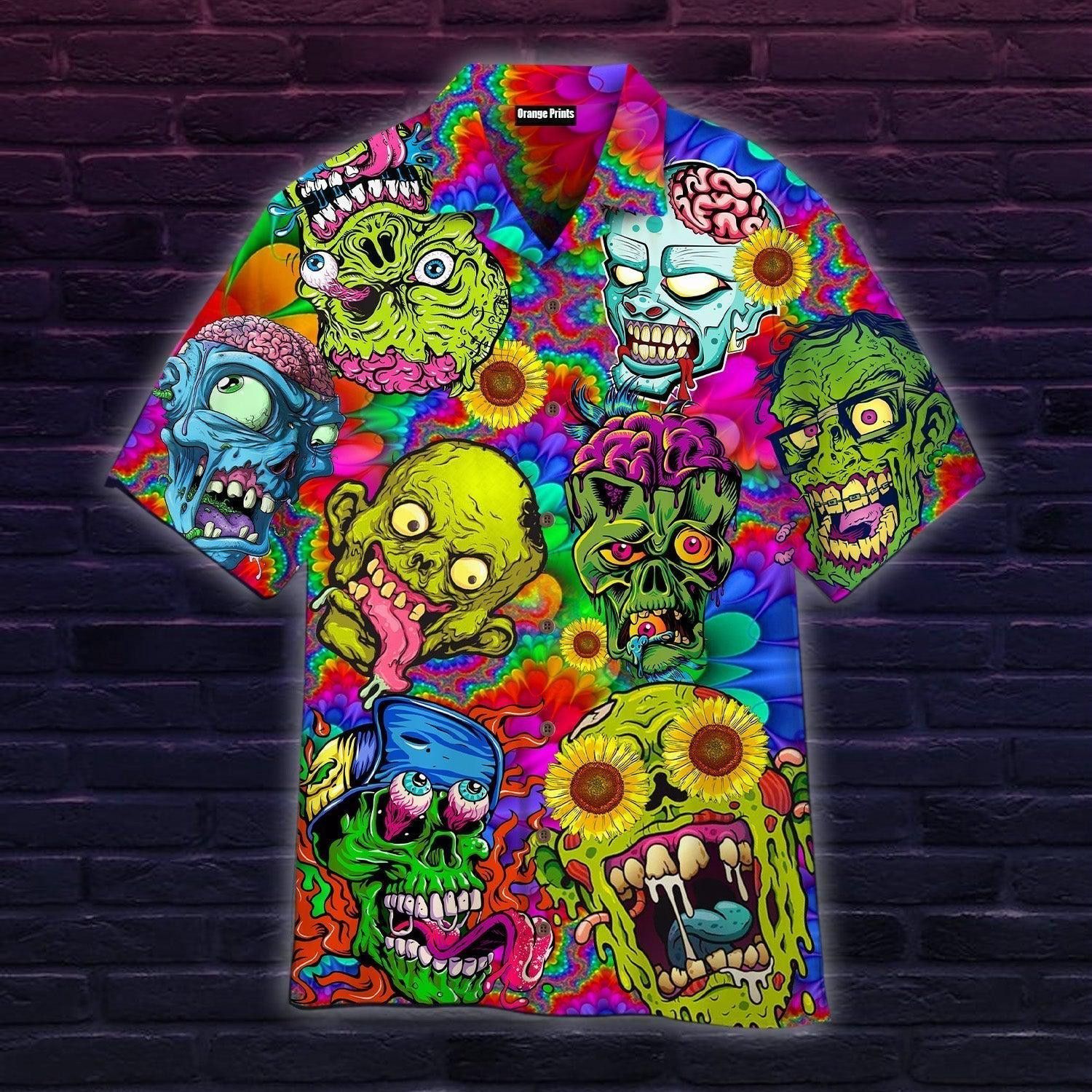 Colorful Zombie Skull Hippie Hawaiian Shirt For