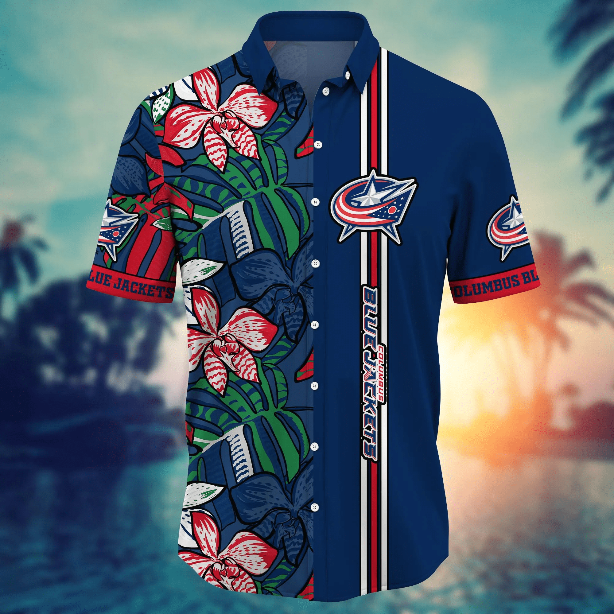 Columbus Blue Jackets NHL Hawaiian Shirt Camping Aloha Shirt
