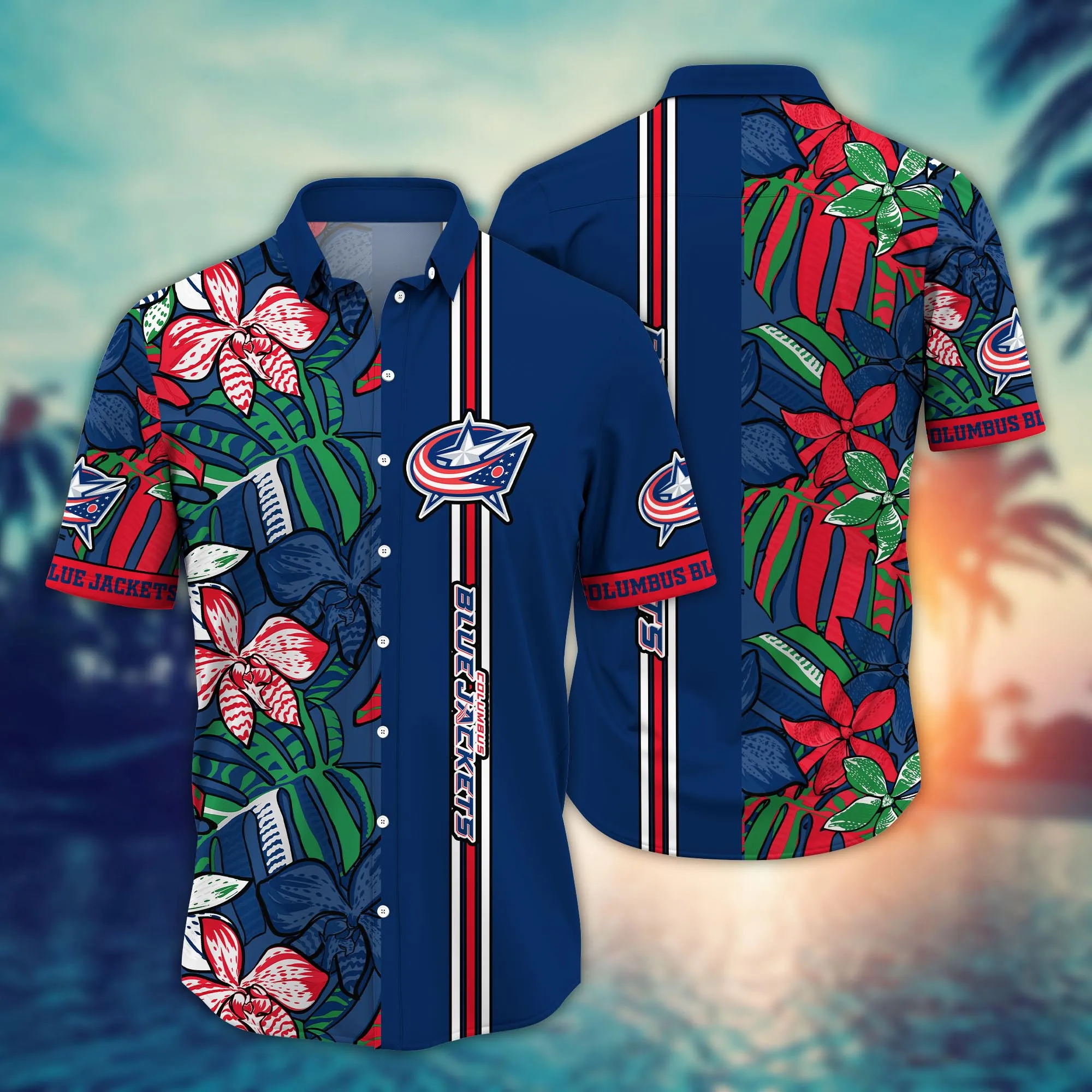 Columbus Blue Jackets NHL Hawaiian Shirt Camping Aloha Shirt