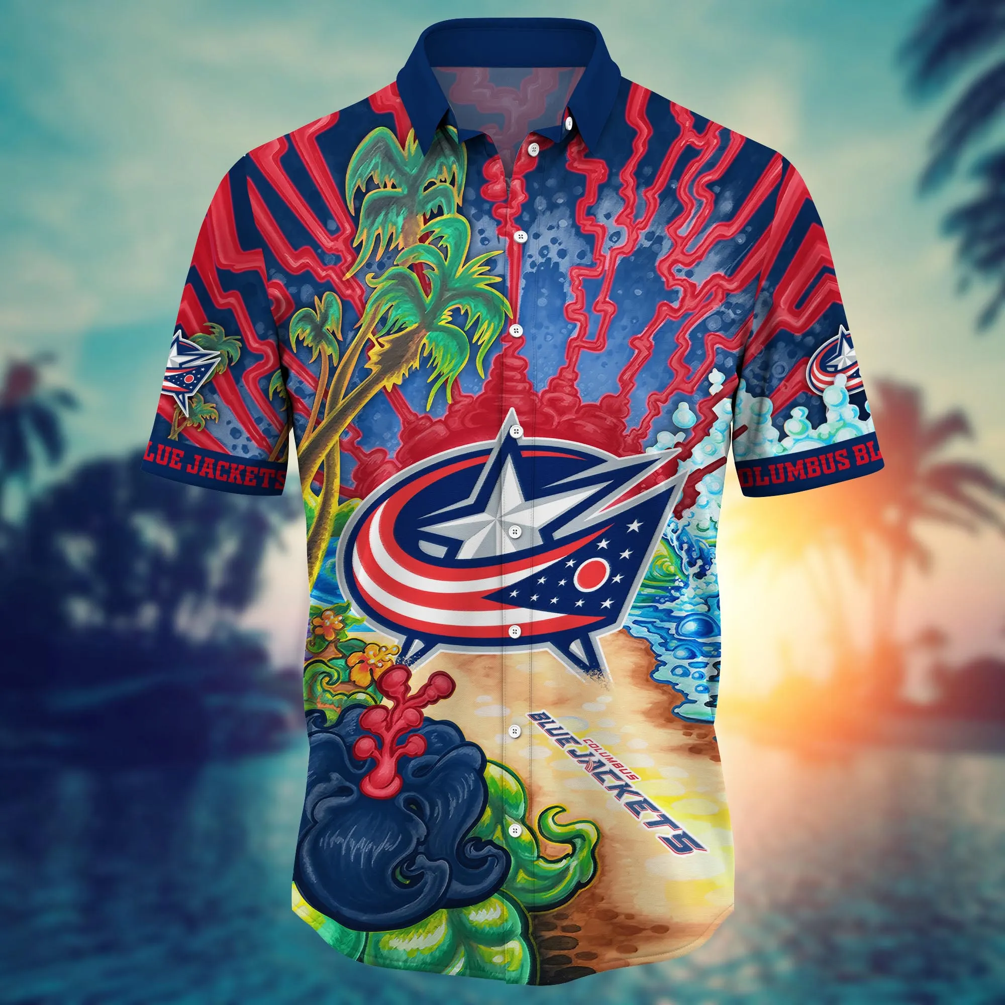 Columbus Blue Jackets NHL Hawaiian Shirt Summer Nightstime Aloha Shirt