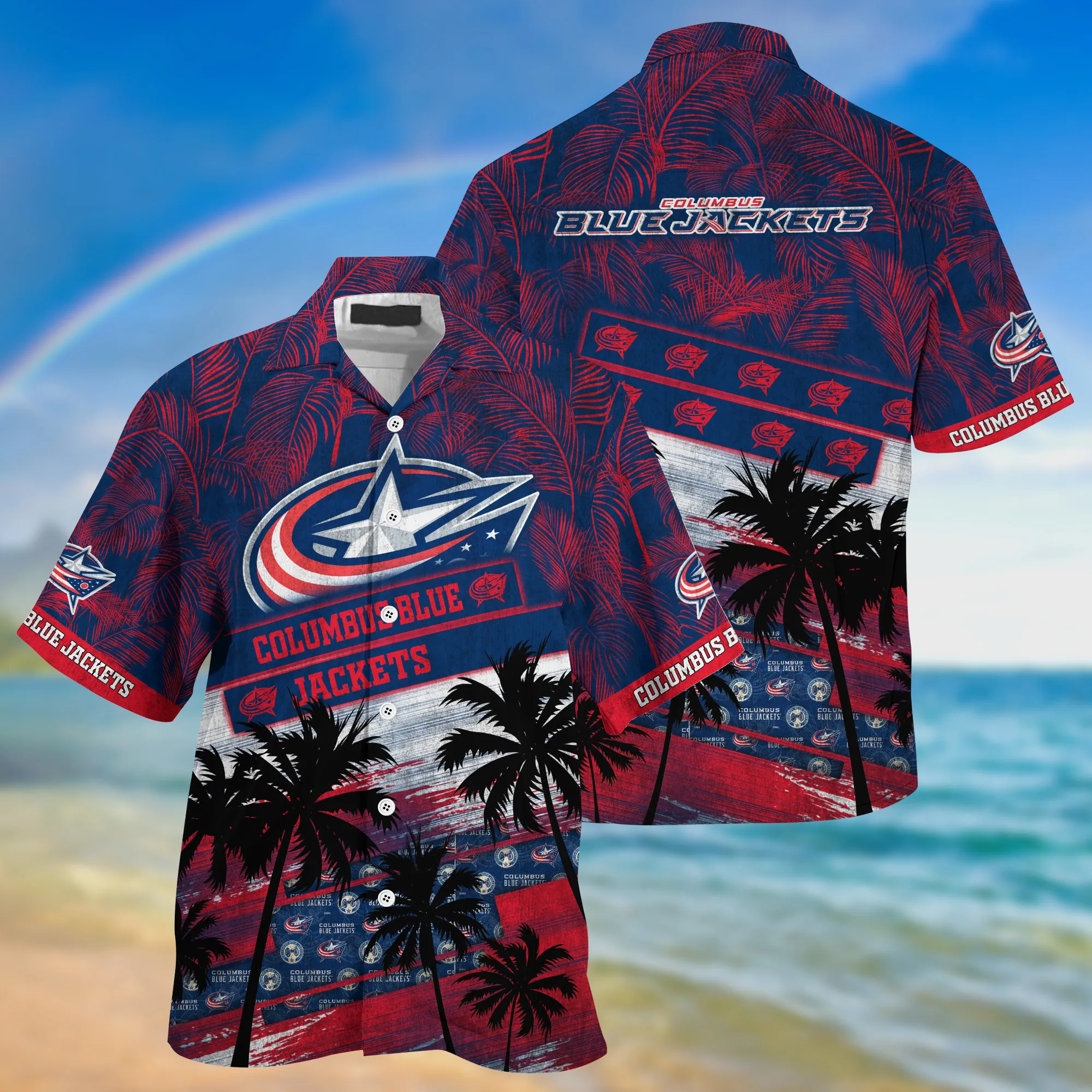 Columbus Blue Jackets NHL Palm Tree Pattern Hawaii Shirt For Sports Fans Unisex Sport Hawaii Shirt