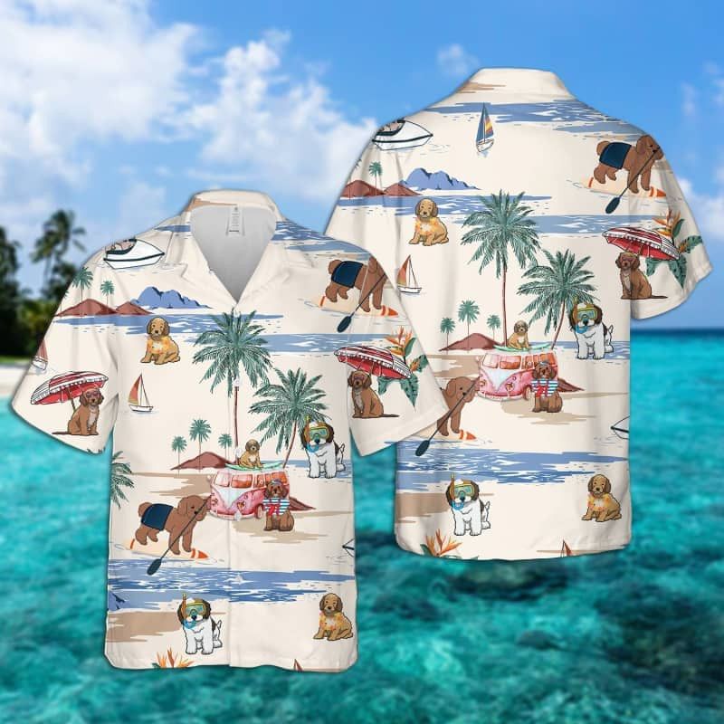 Cookapoo Summer Beach Trendy Hawaiian Shirt, Dog Beach Short Sleeve Trendy Hawaiian Shirt