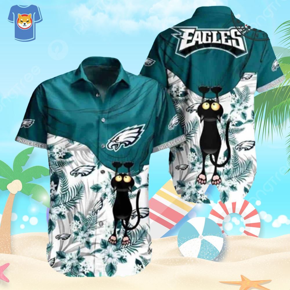 Cool Black Cat NFL Philadelphia Eagles Hawaiian Shirt