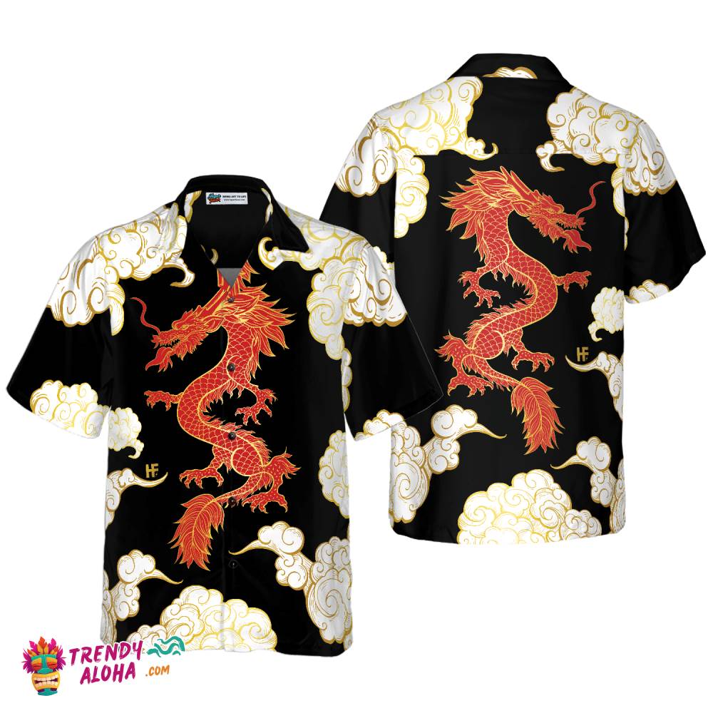 Cool Chinese Dragon Black Red Cloud Hawaiian Shirt