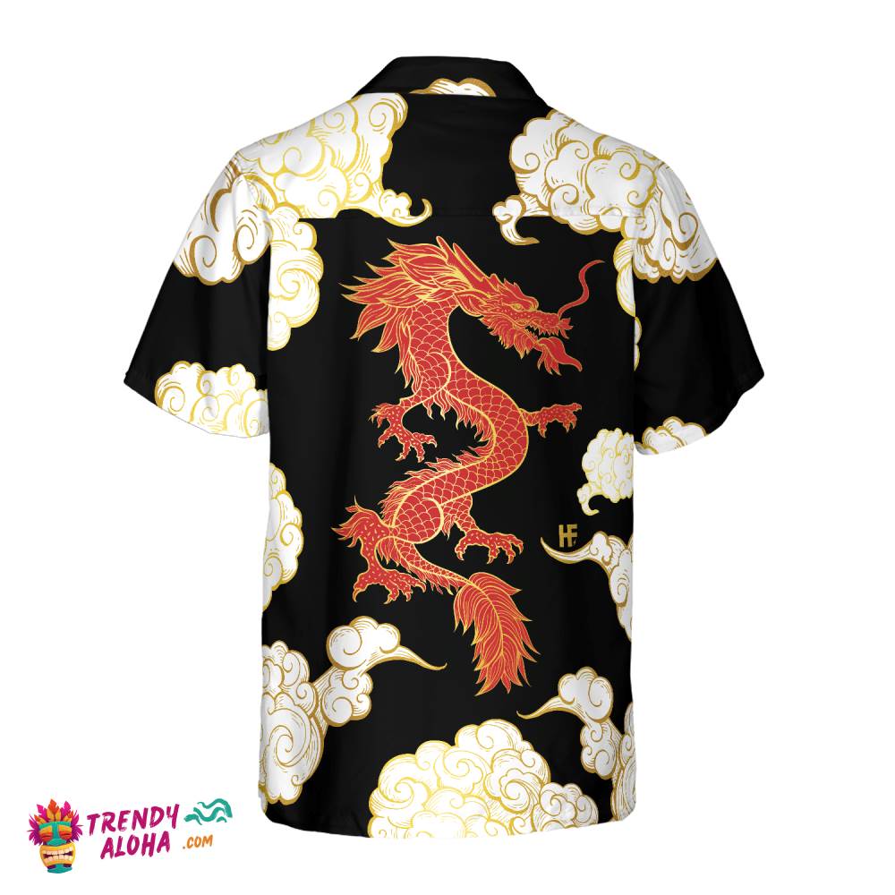 Cool Chinese Dragon Black Red Cloud Hawaiian Shirt