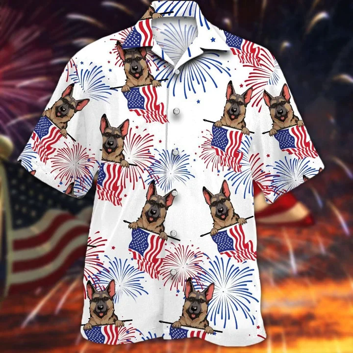 Cool German Shepherd White 4Th Of July Trendy Hawaiian Shirt Cool German Shepherd White 4Th Of July Trendy Hawaiian Shirt