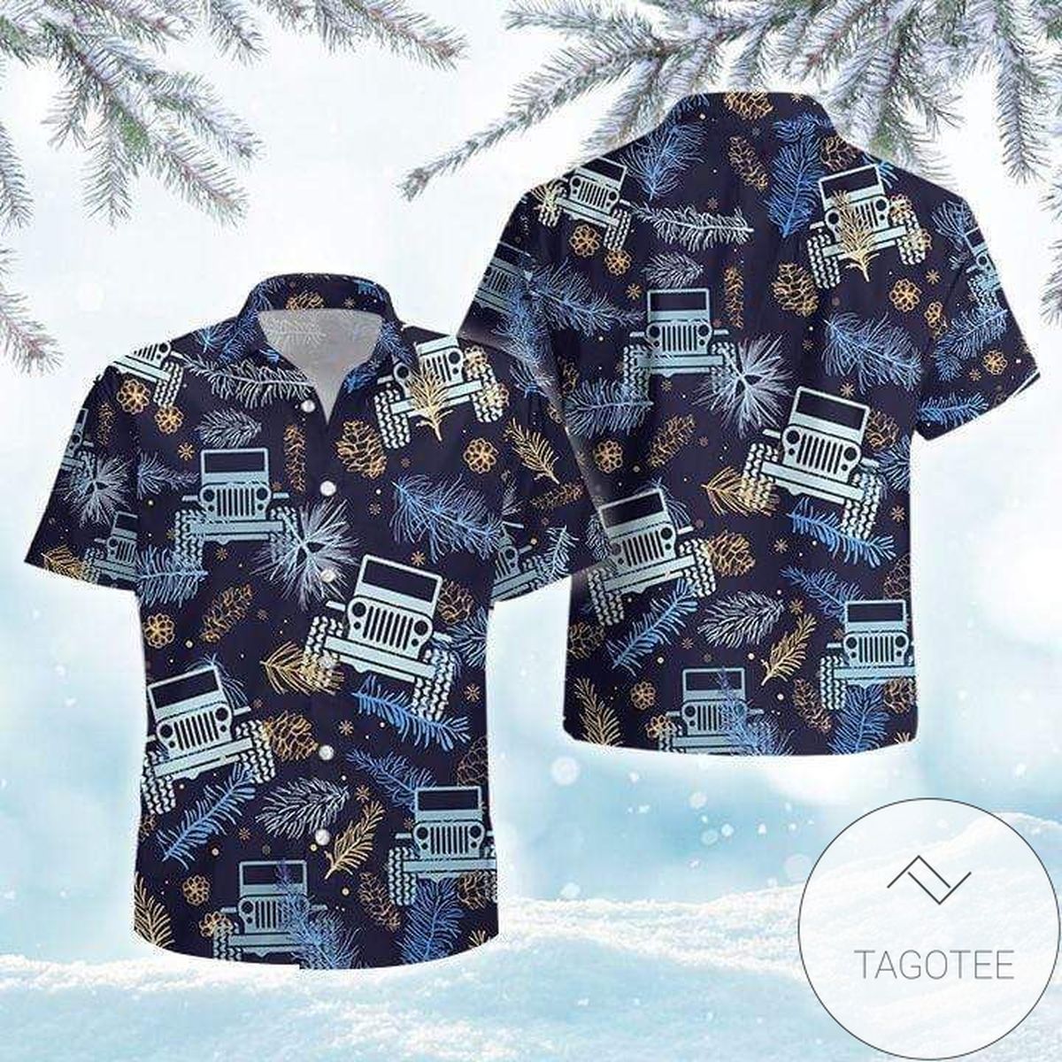 Cool Navy Jeep Cruising Througa Paradise Hawaiian Shirt