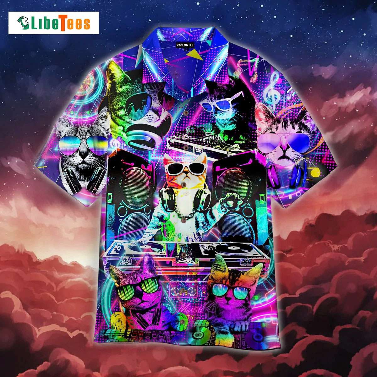 Cool Neon Dj Kitty Cat Hawaiian Shirt Perfect Gifts For Your Loved Ones