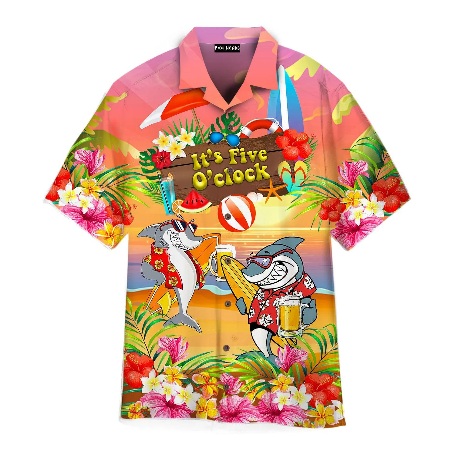 Cool Shark Drinking Beer Its 5 Oclock Somewhere Hawaiian Shirt For