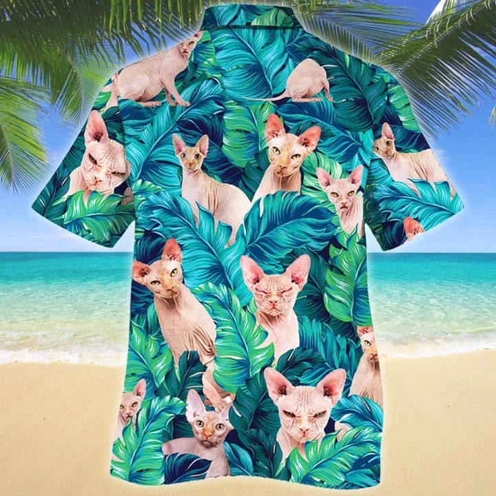 Cool Summer Vacation Gift For Sphynx Cat Lovers Trendy Hawaiian Shirt