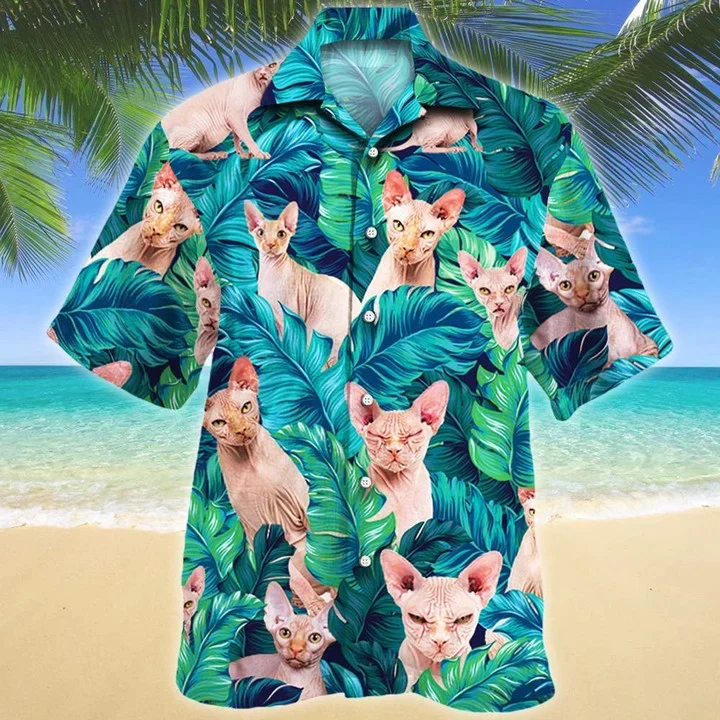 Cool Summer Vacation Gift For Sphynx Cat Lovers Trendy Hawaiian Shirt Trendy Aloha