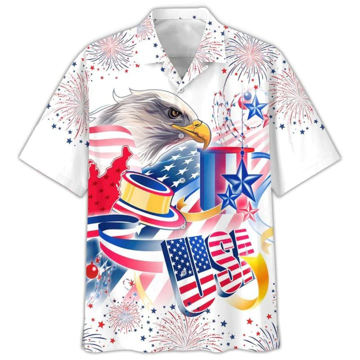 Cool Trendy Hawaiian Shirt With Usa Eagle Independence’s Day Aloha Short Sleeve Hawaii Shirt For 4Th Of July