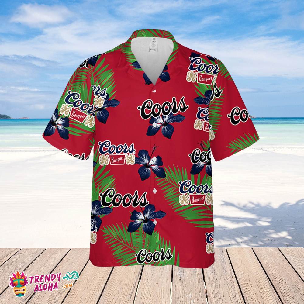 Coors Banquet Hawaiian Hibiscus Flower Pattern,Tropical Beach Shirt