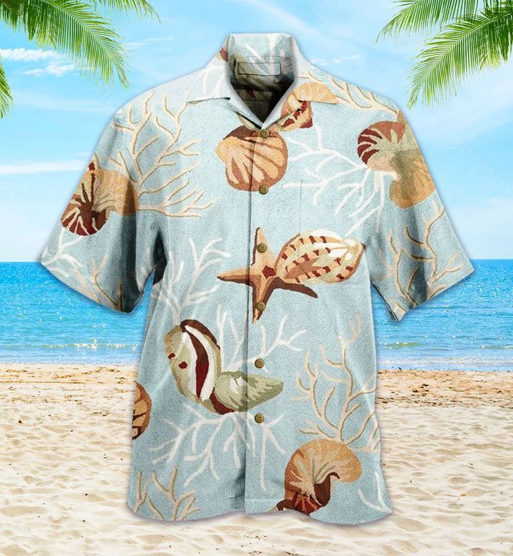Coral Reef Shells Navy Hawaiian Shirt 3D Summer Gifts