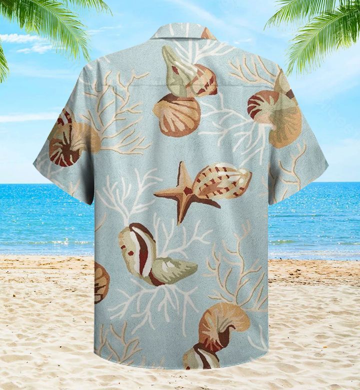 Coral Reef Shells Navy Trendy Hawaiian Shirt 3D Summer Gifts