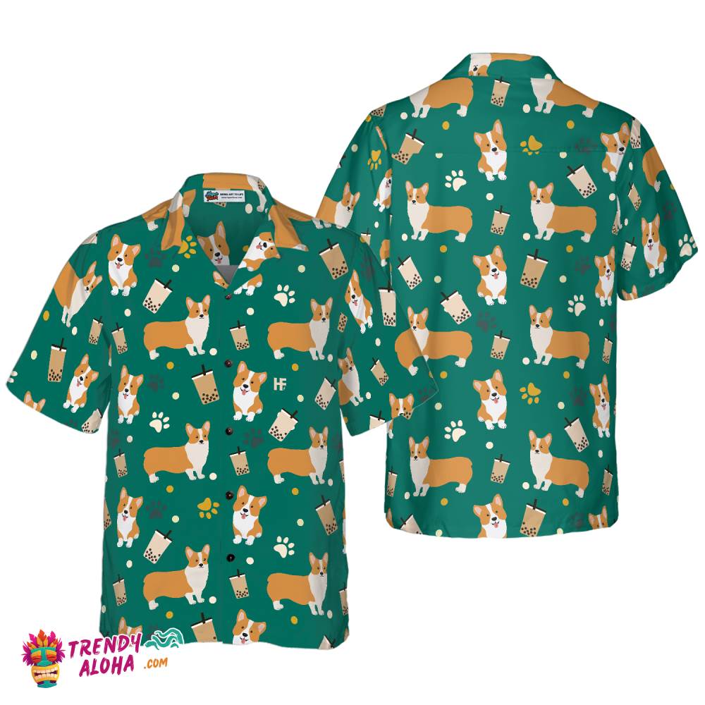 Corgi & Boba Tea Hawaiian Shirt Corgi & Boba Tea Hawaiian Shirt