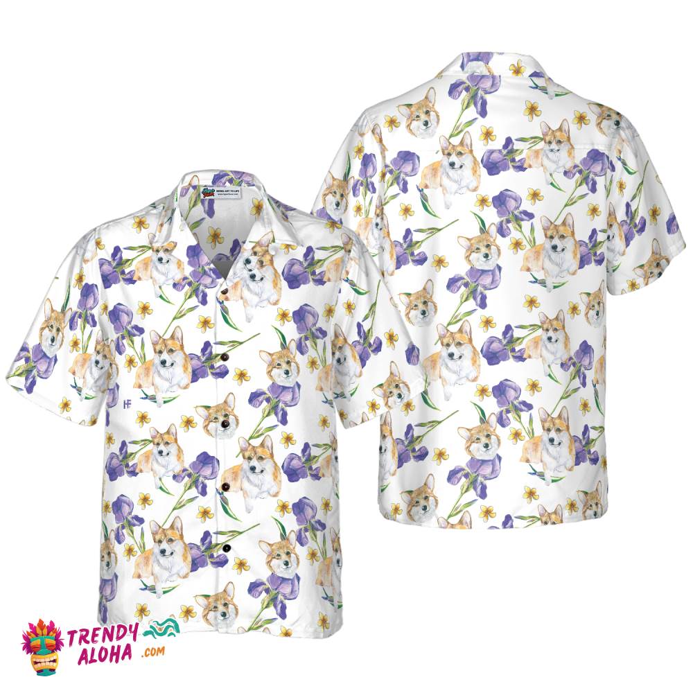 Corgi And Flowers Shirt For Men Hawaiian Shirt Corgi And Flowers Shirt For Men Hawaiian Shirt