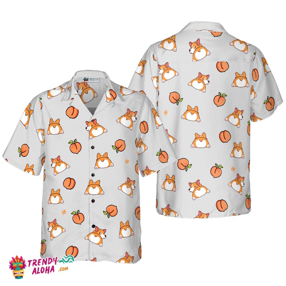 Corgi Butt And Peaches Seamless Hawaiian Shirt