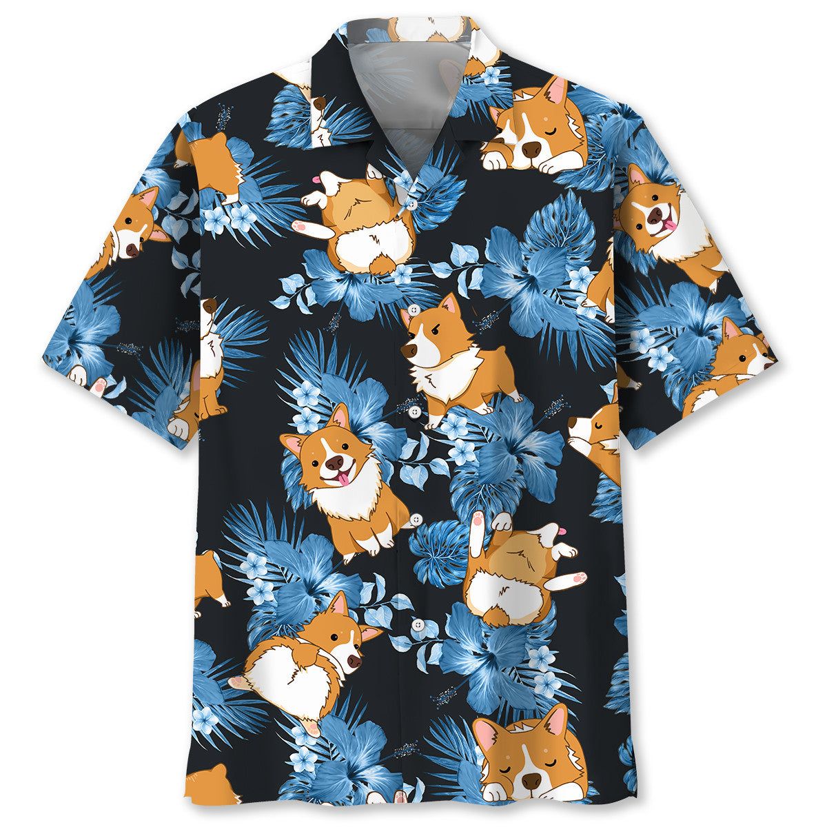 Corgi Dog Blue Floral Trendy Hawaiian Shirt