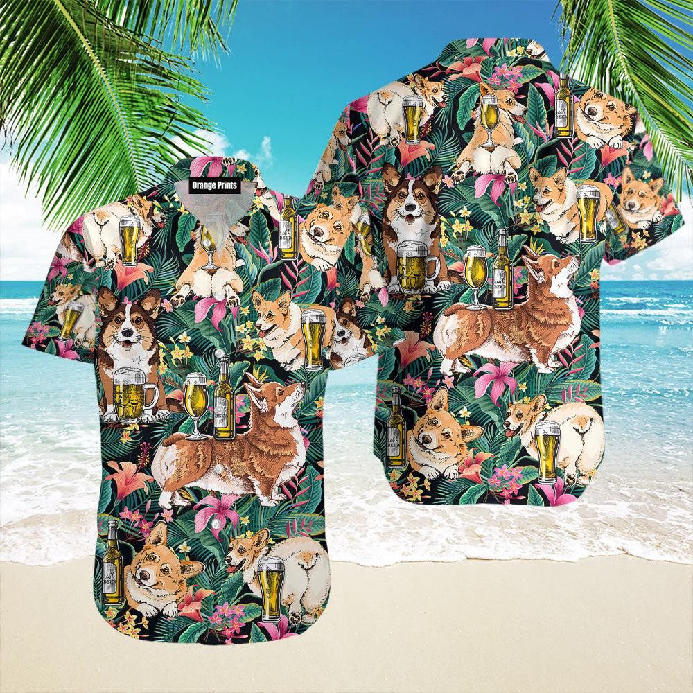 Corgi Dog Drink Beer Trendy Hawaiian Shirt