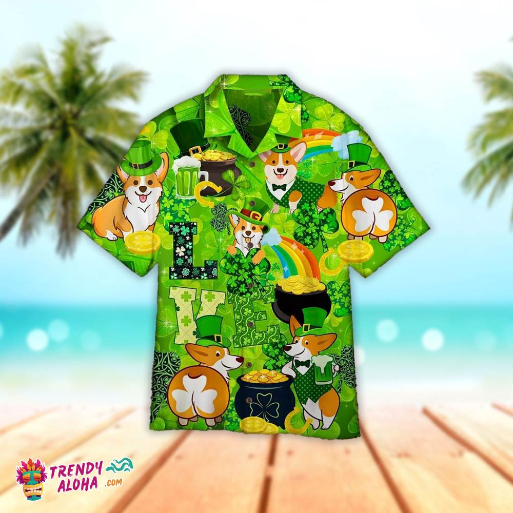 Corgi Dog Happy Saint Patrick’S Day Hawaiian Aloha Beach Shirt