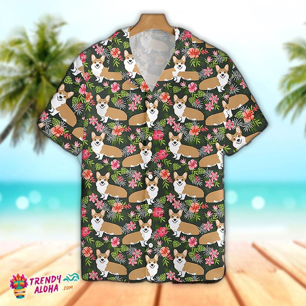 Corgi Hawaiian Shirt Corgi Flower Pattern Hawaiian Aloha Beach Shirt