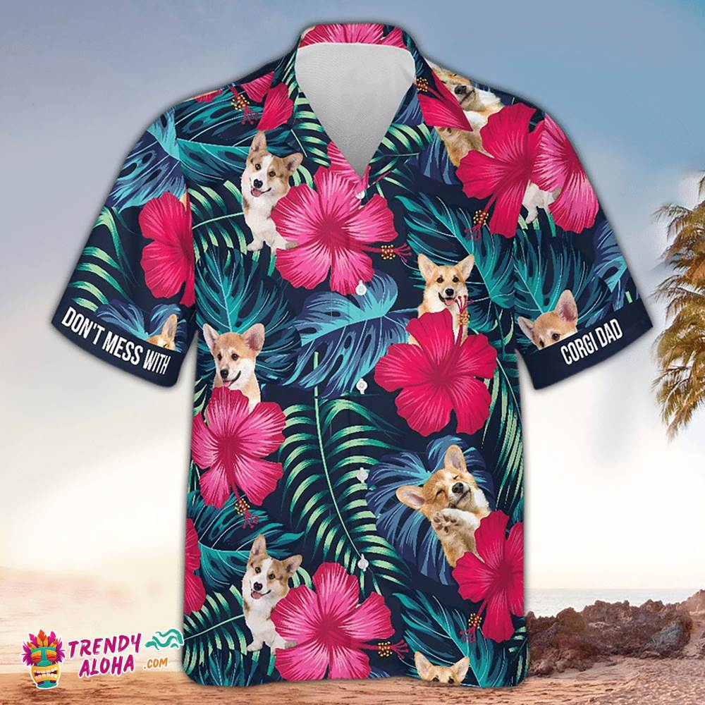 Corgi Hawaiian Shirt Corgi Hibiscus Pattern Hawaiian Aloha Beach Shirt