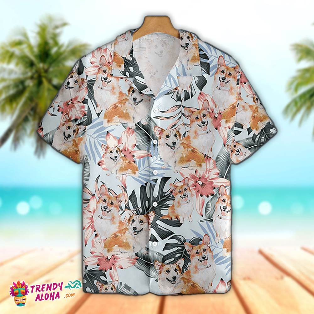 Corgi Hawaiian Shirt Corgi Tropical Flower Hawaiian Aloha Beach Shirt