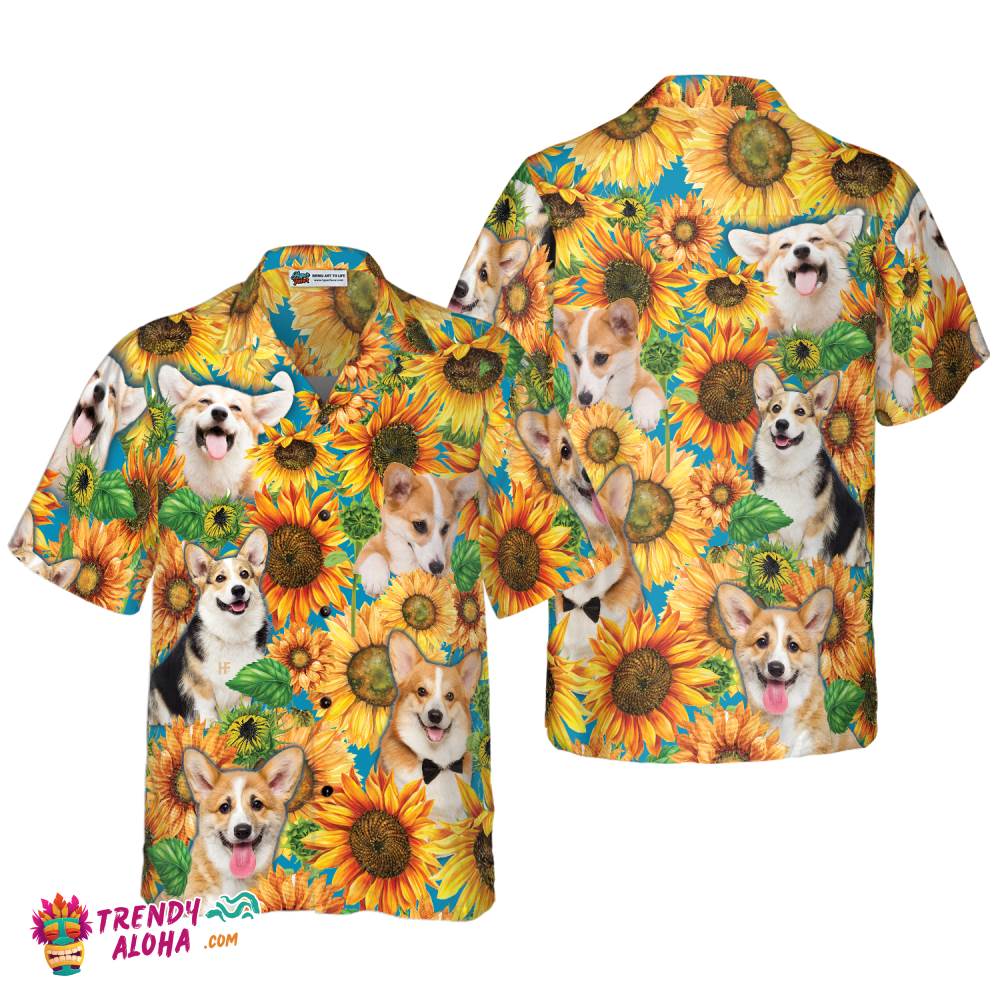 Corgi Lovers With Sunflower Hawaiian Shirt