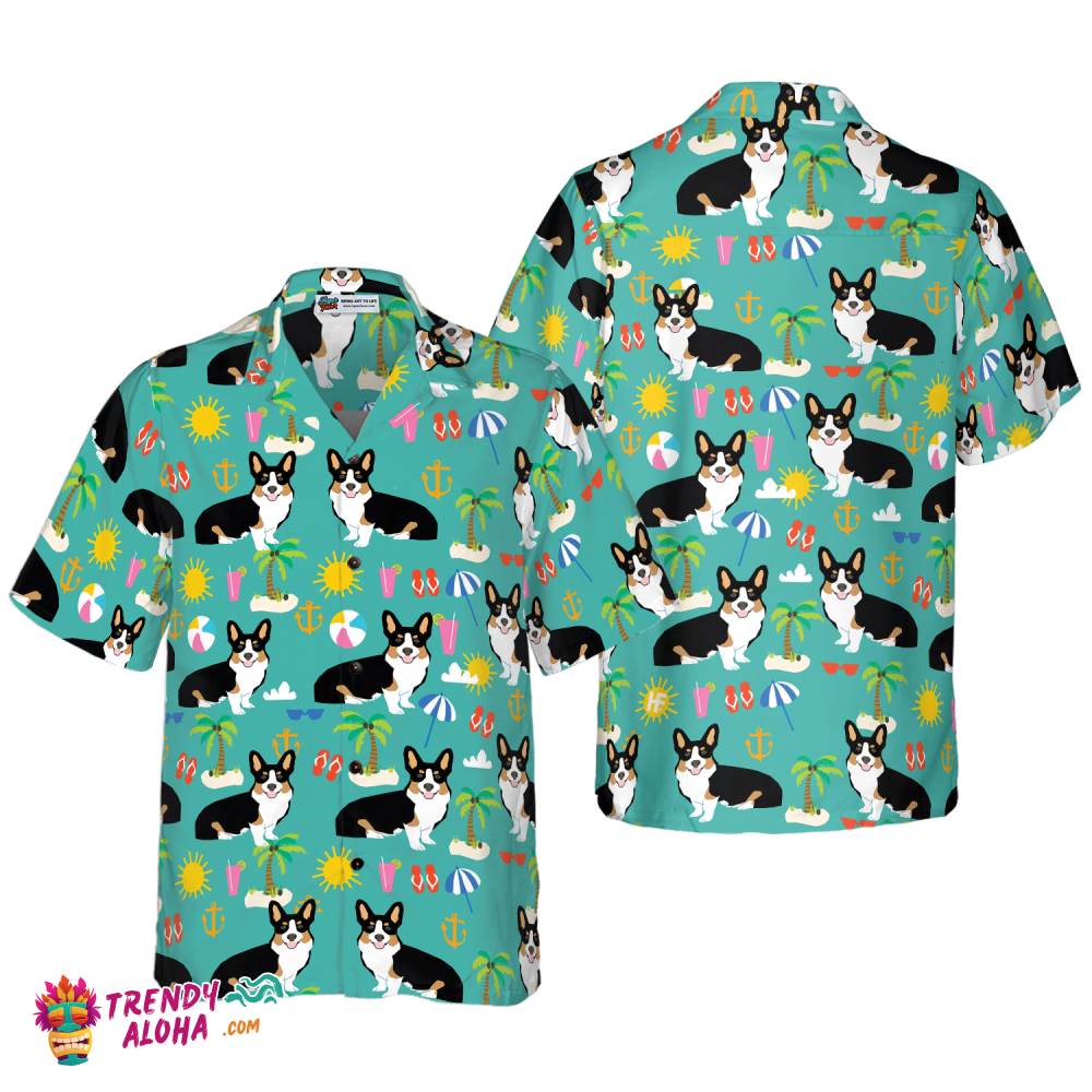 Corgi On The Beach Hawaiian Shirt Corgi On The Beach Hawaiian Shirt