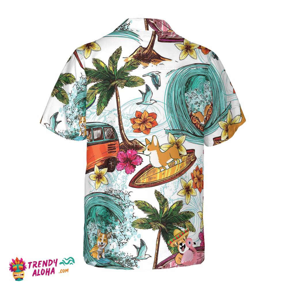 Corgi On The Beach Shirt For Men Hawaiian Shirt