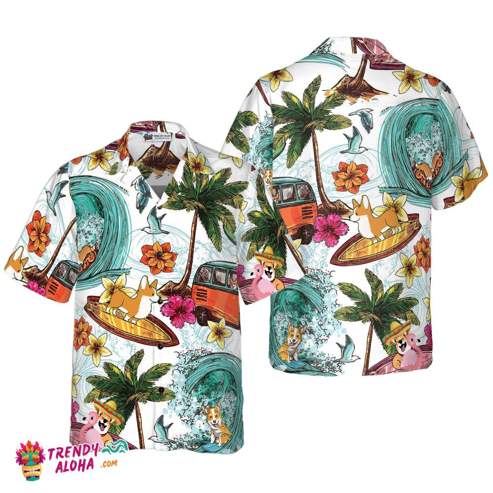 Corgi On The Beach Shirt For Men Hawaiian Shirt Corgi On The Beach Shirt For Men Hawaiian Shirt