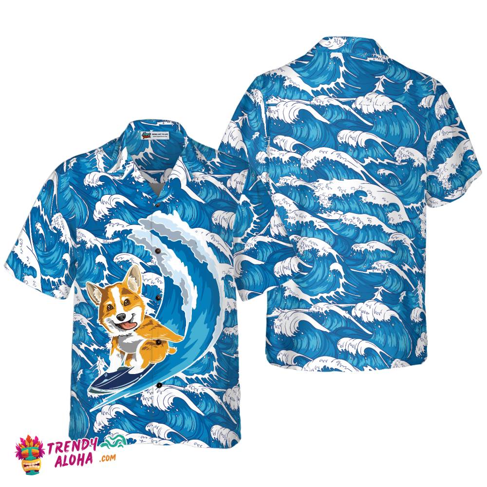Corgi Surfing Dog Hawaiian Shirt Corgi Surfing Dog Hawaiian Shirt