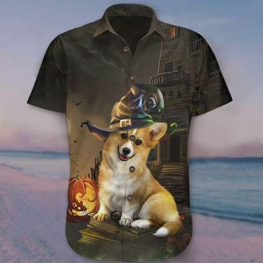 Corgi Themed Halloween Design on Hawaiian Aloha Shirt