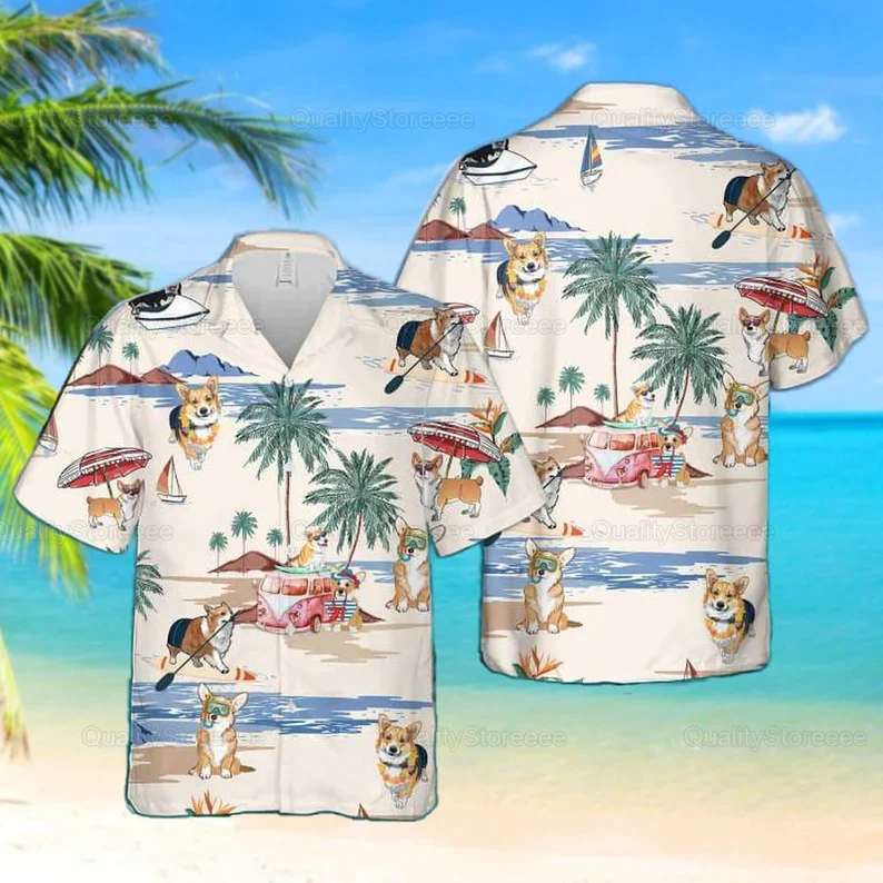 Corgi Trendy Hawaiian Shirt, Funny Corgi Trendy Hawaiian Shirt, Corgi Cute Trendy Hawaiian Shirt