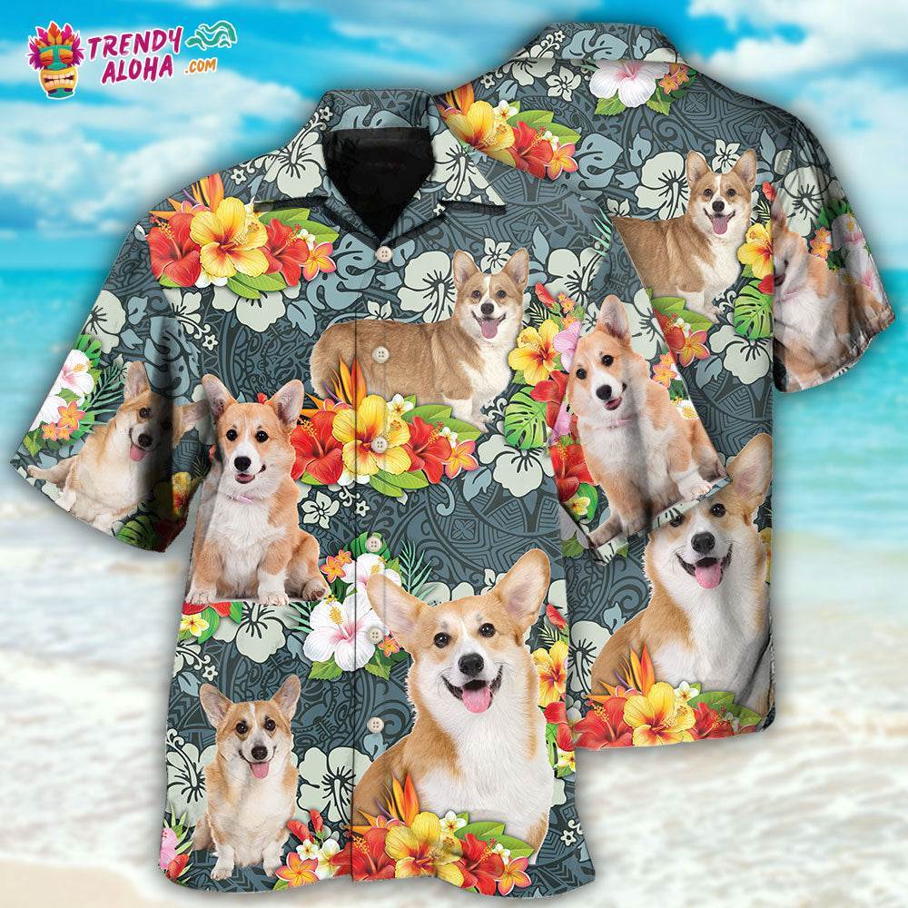 Corgi Tropical Floral Hawaiian Shirt – Trendy Aloha