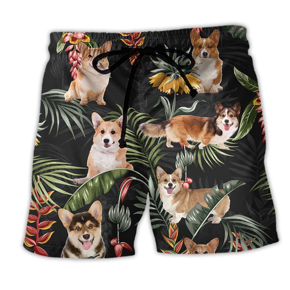 Corgi Tropical Leaf Lovely Dog Trendy Aloha Hawaiian Beach Shorts Corgi Tropical Leaf Lovely Dog Trendy Aloha Hawaiian Beach Shorts
