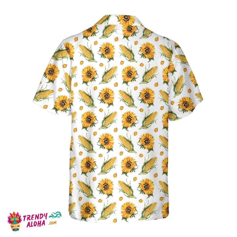 Corn And Sunflower Pattern Floral Corn Hawaiian Shirt, Corn Shirt For Adult, Corn Print Shirt
