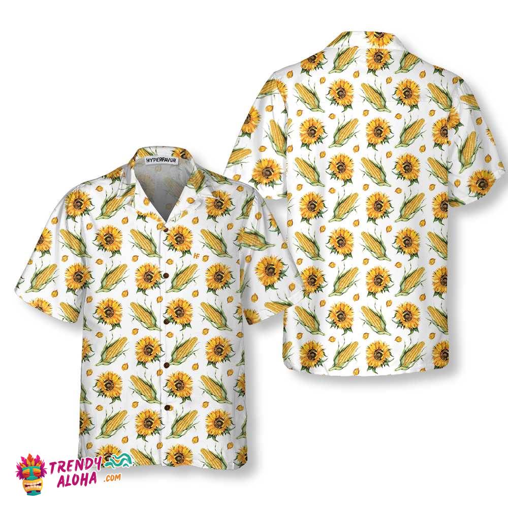 Corn And Sunflower Pattern Floral Corn Hawaiian Shirt, Corn Shirt For Adult, Corn Print Shirt