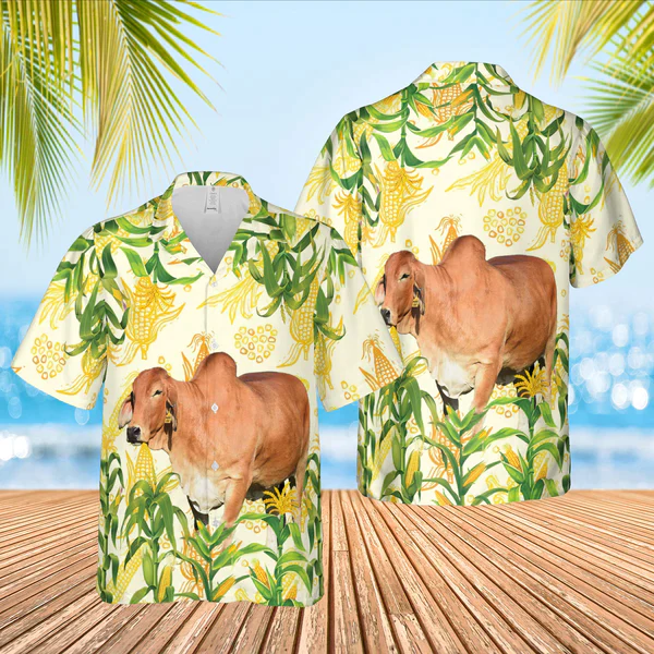 Corn Farm Red Brahman 3D Trendy Hawaiian Shirt, Cow Trendy Hawaiian Shirt, Summer Gifts For Men And Women