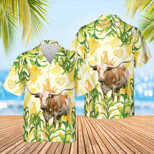 Corn Farm Texas Longhorn All Over Printed 3D Trendy Hawaiian Shirt
