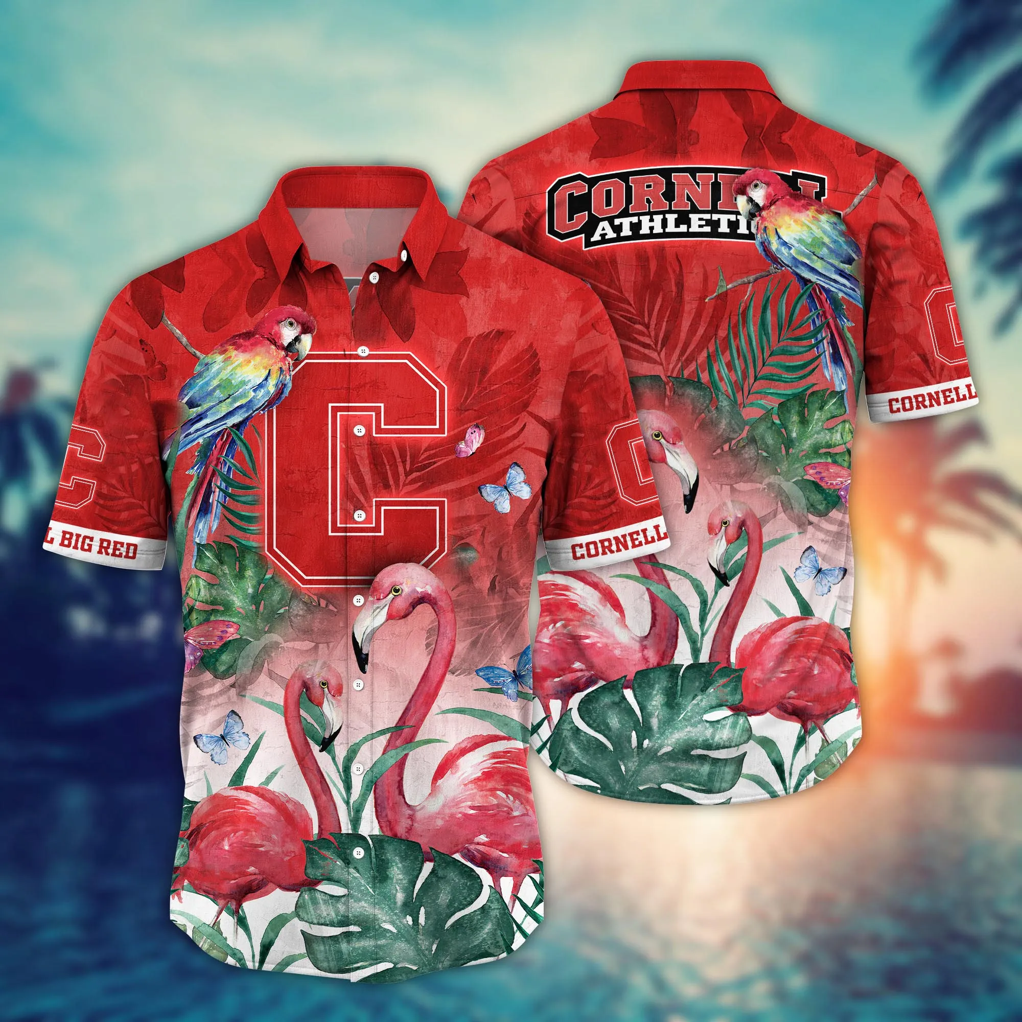 Cornell Big Red NCAA Hawaiian Shirt Brightness Tournament Play Shirts