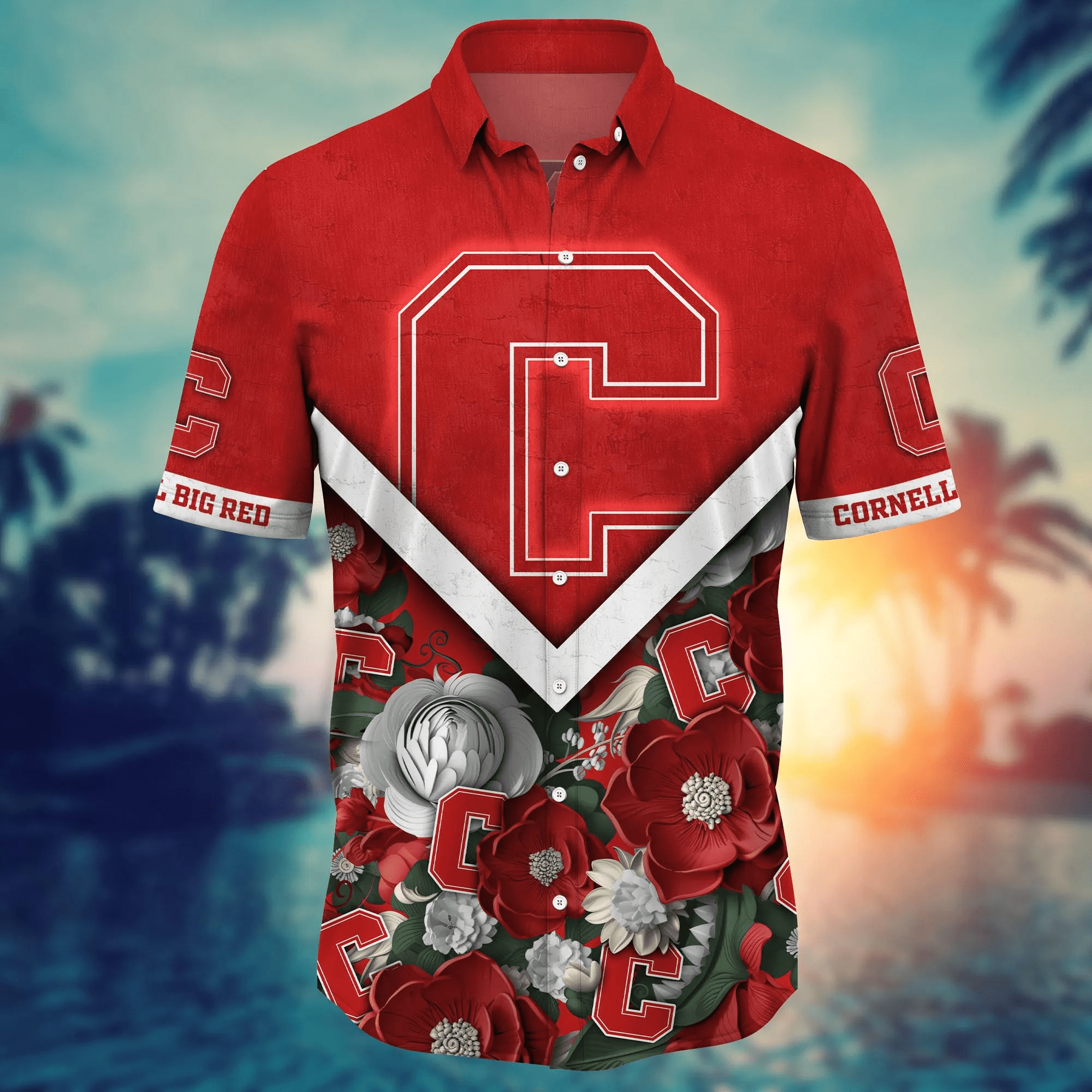 Cornell Big Red NCAA Hawaiian Shirt Custom Sea Breeze Aloha Shirt